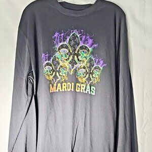 Mardi Gras 2021 Triple Fleur de Lis Unisex Size Large Black Long Sleeve T-Shirt